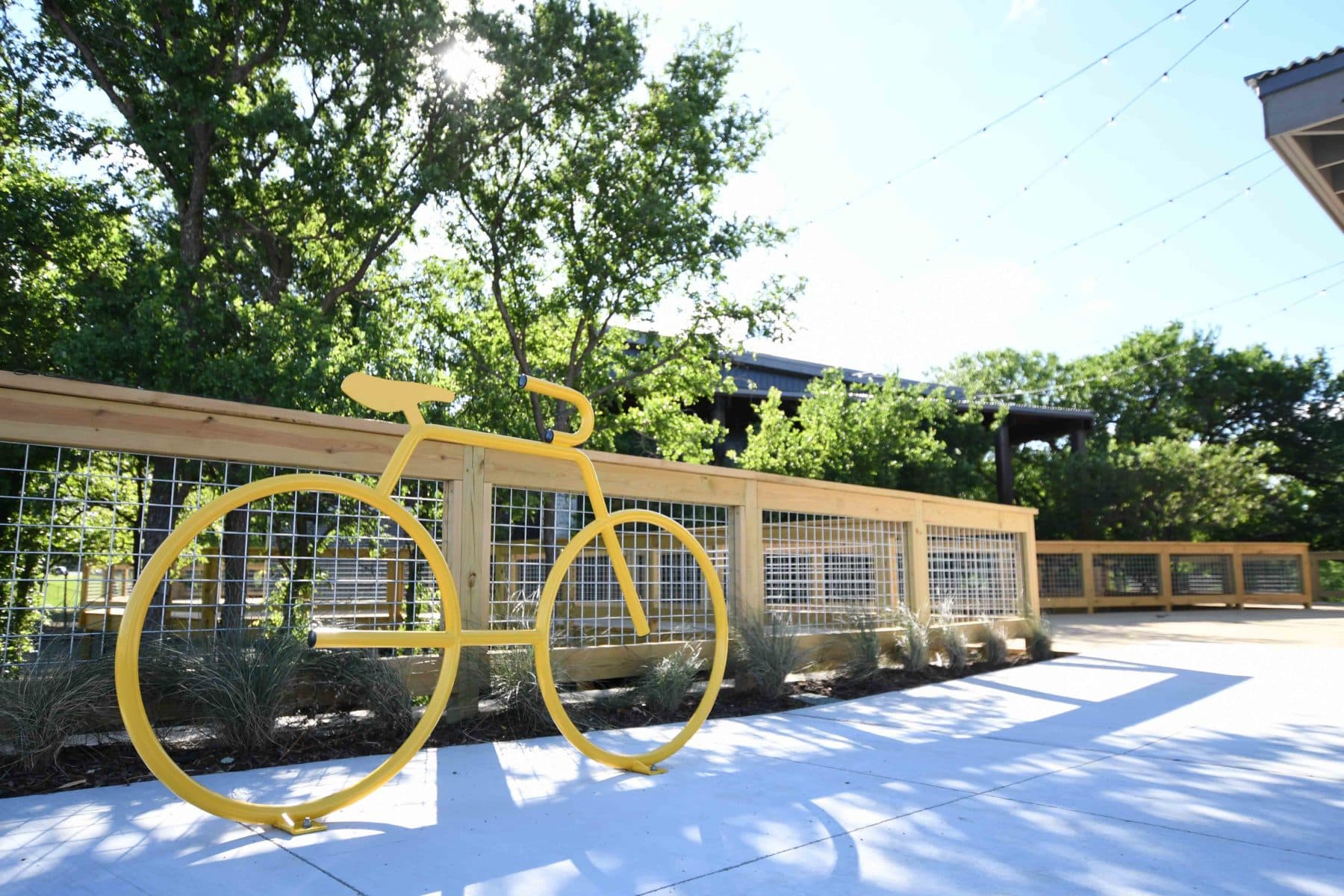Open-air patio at The Shacks dining and dog park