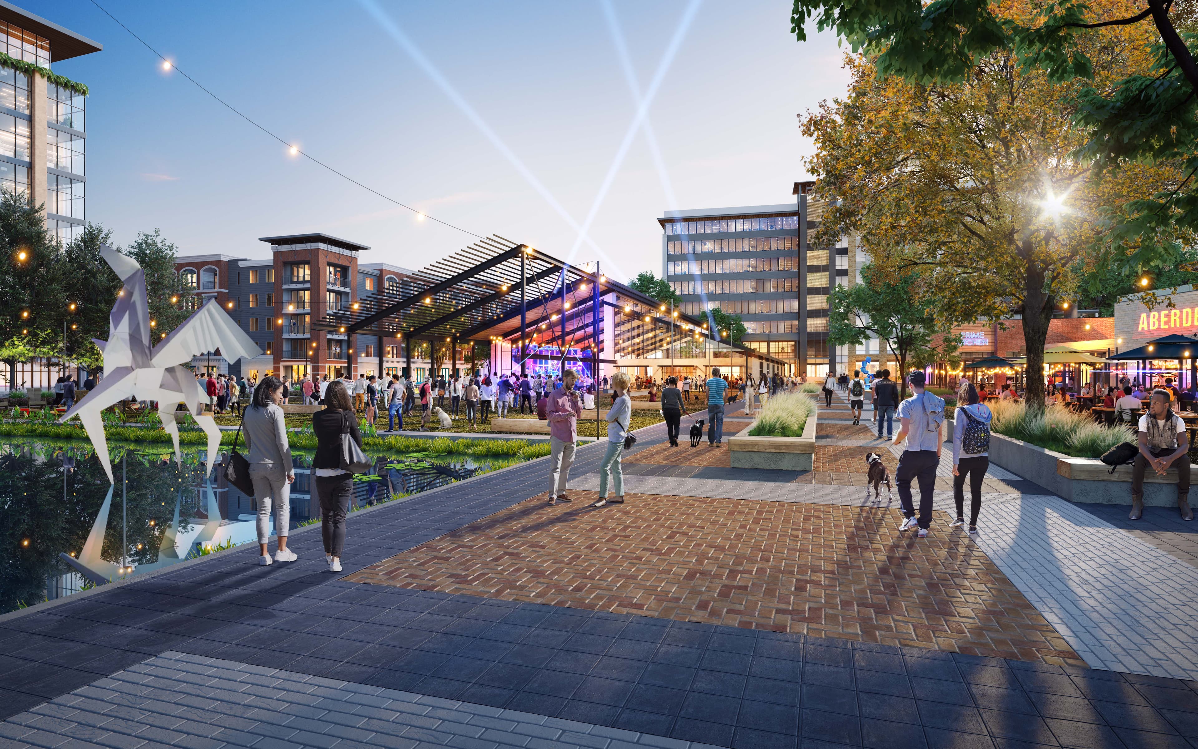 Rendering of events and retail streets at Sloan Corners