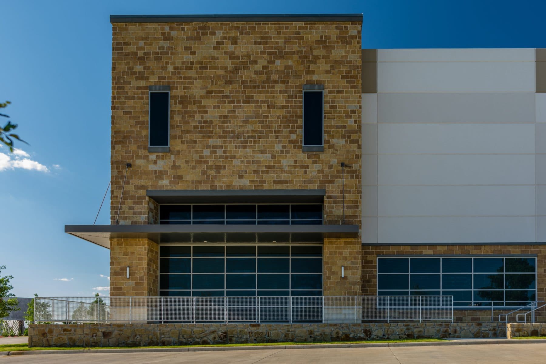 Stylized building entries at Mercer Business Park